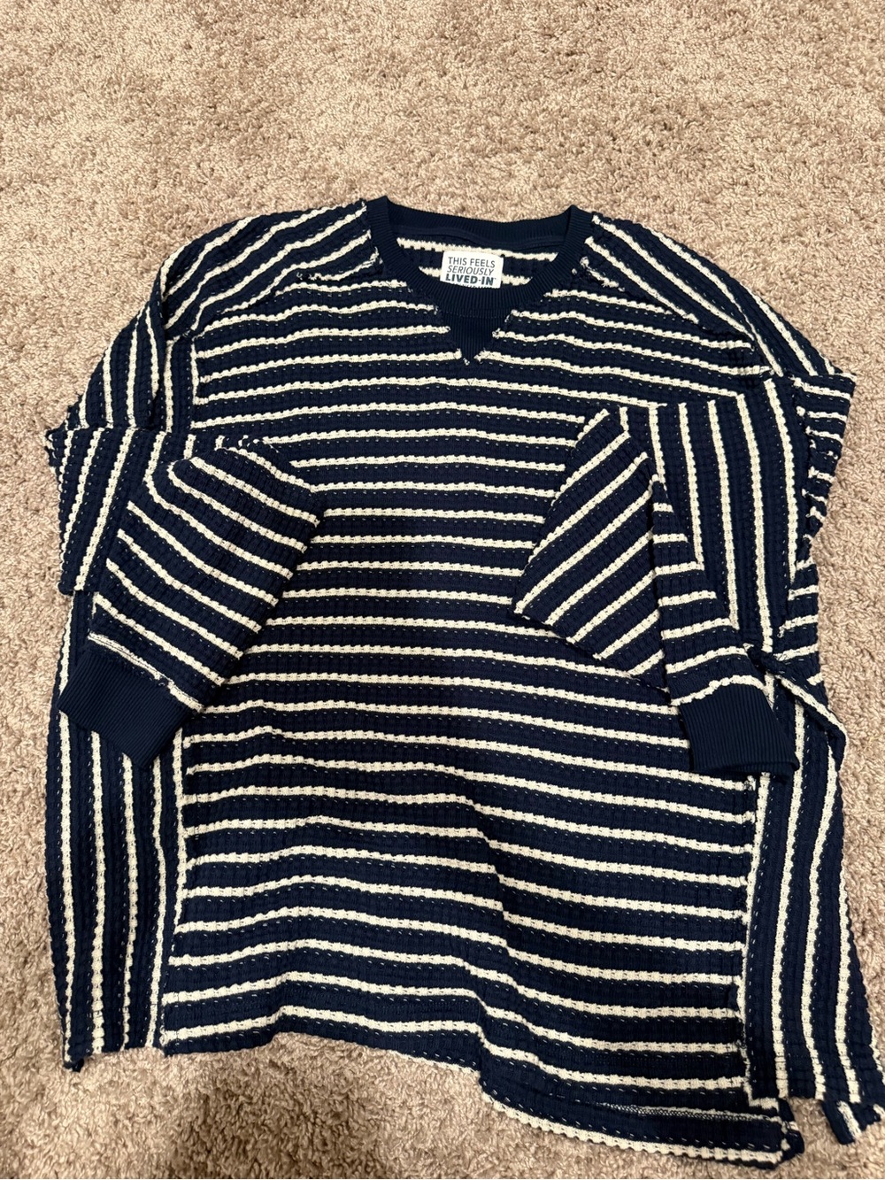 AE Navy and Cream Striped Knit Sweater